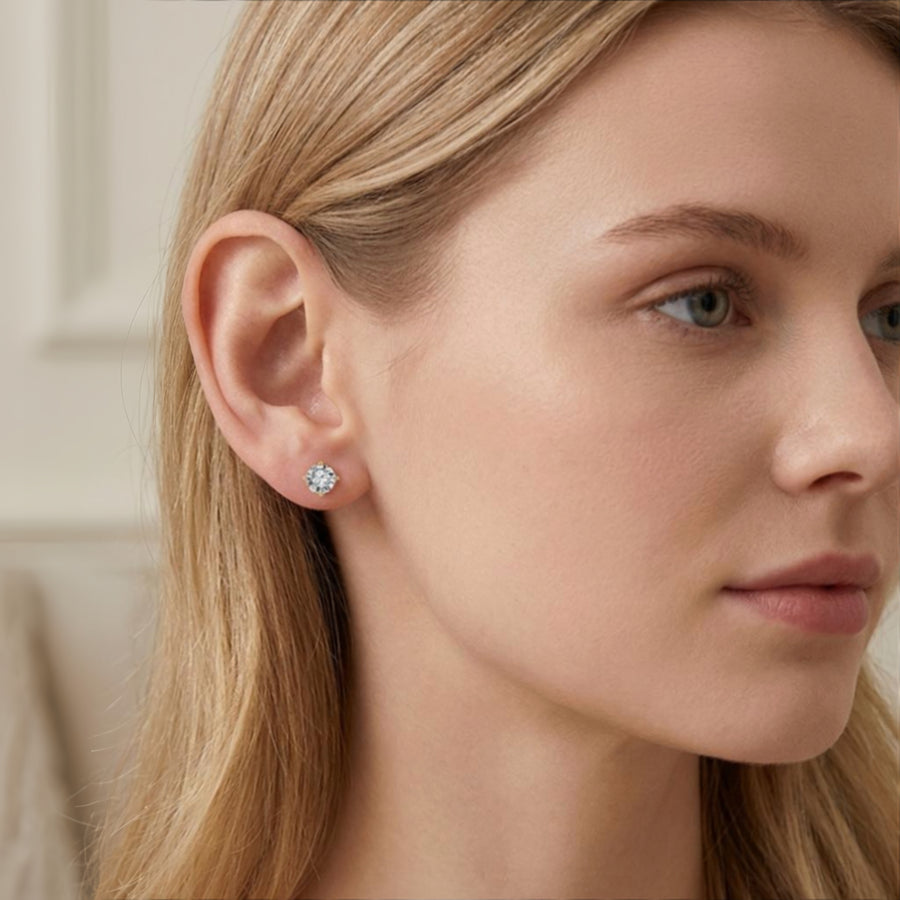 Gold-Tone CZ Stud Earrings – zircon earrings, close-up