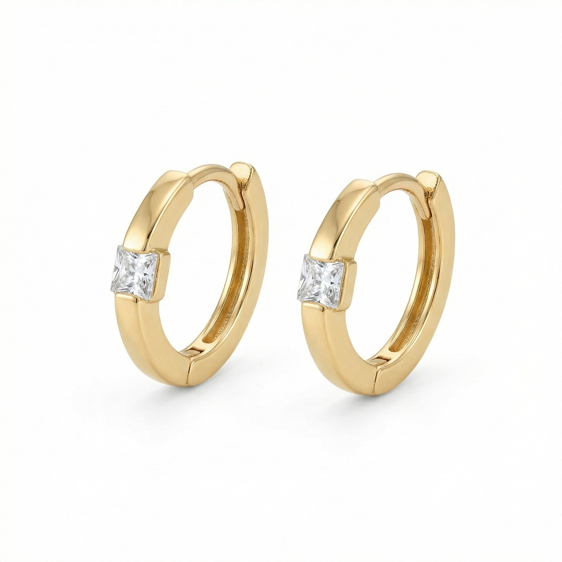 Princess-Cut Huggie Hoop Earrings – sterling silver earrings