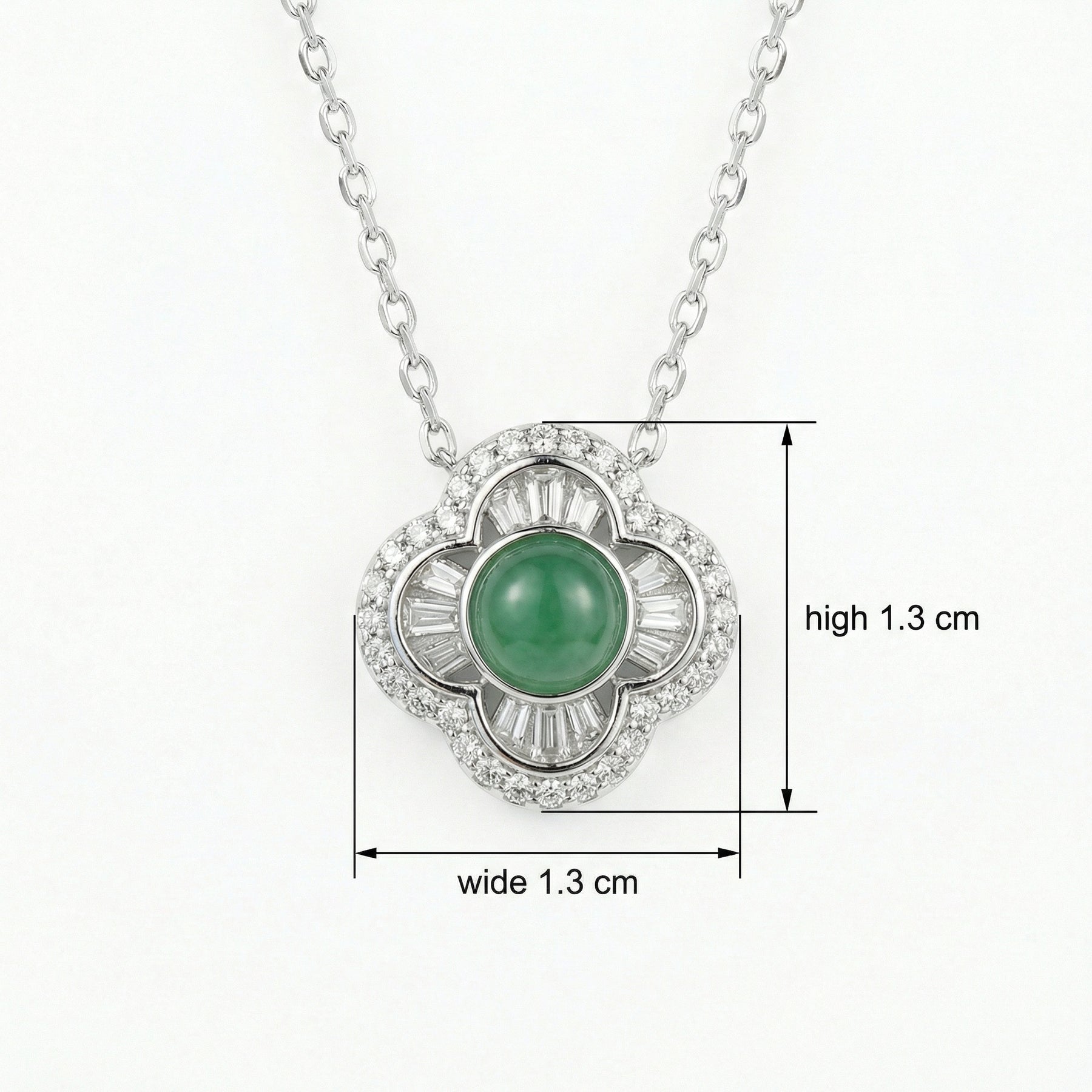 Quatrefoil Green Gemstone Necklace – jade necklace, side detail