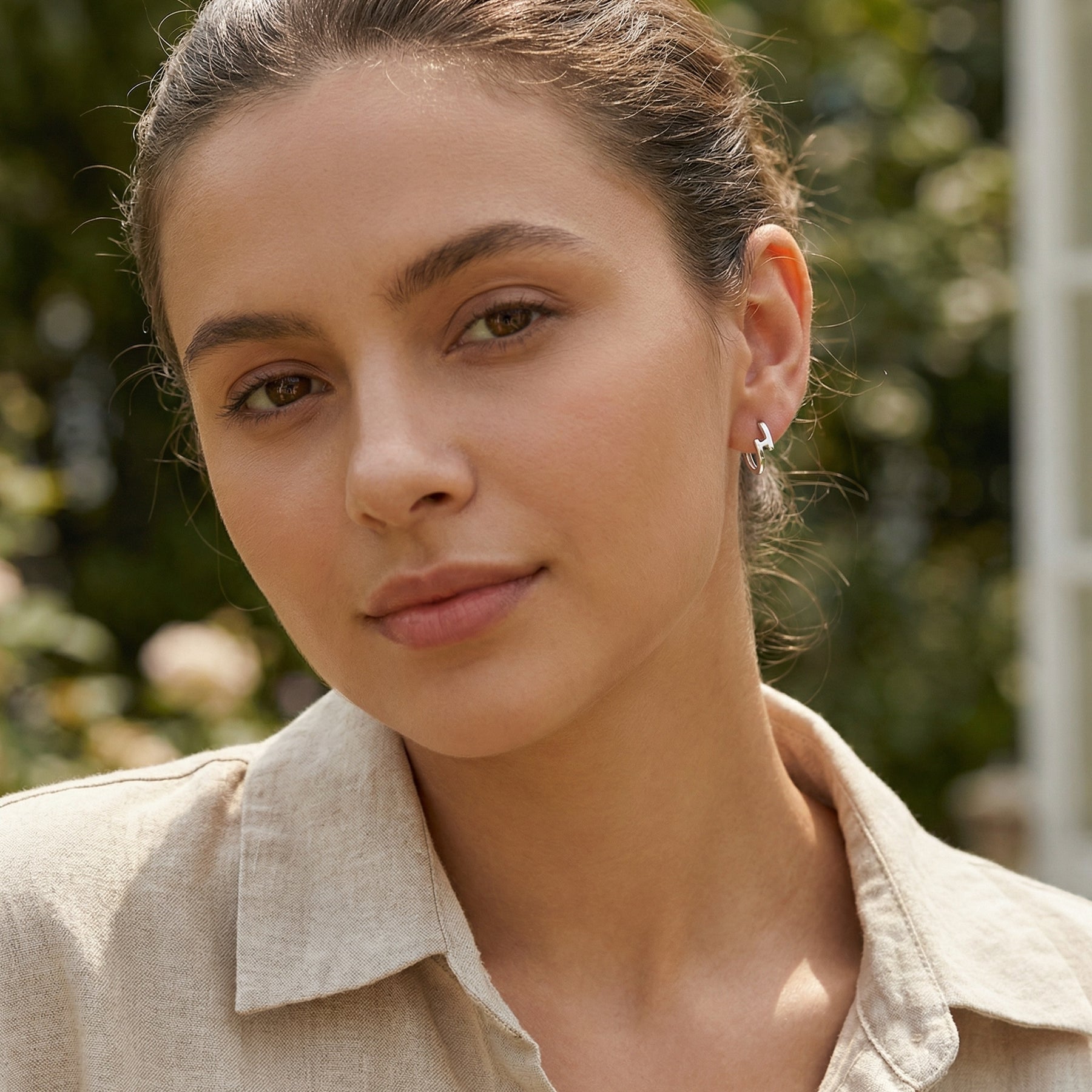 Lightning Bolt Huggie Hoop Earrings – sterling silver earrings, front view