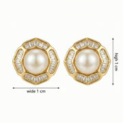 Scalloped Pearl Studs, Baguette Halo – pearl earrings, side detail
