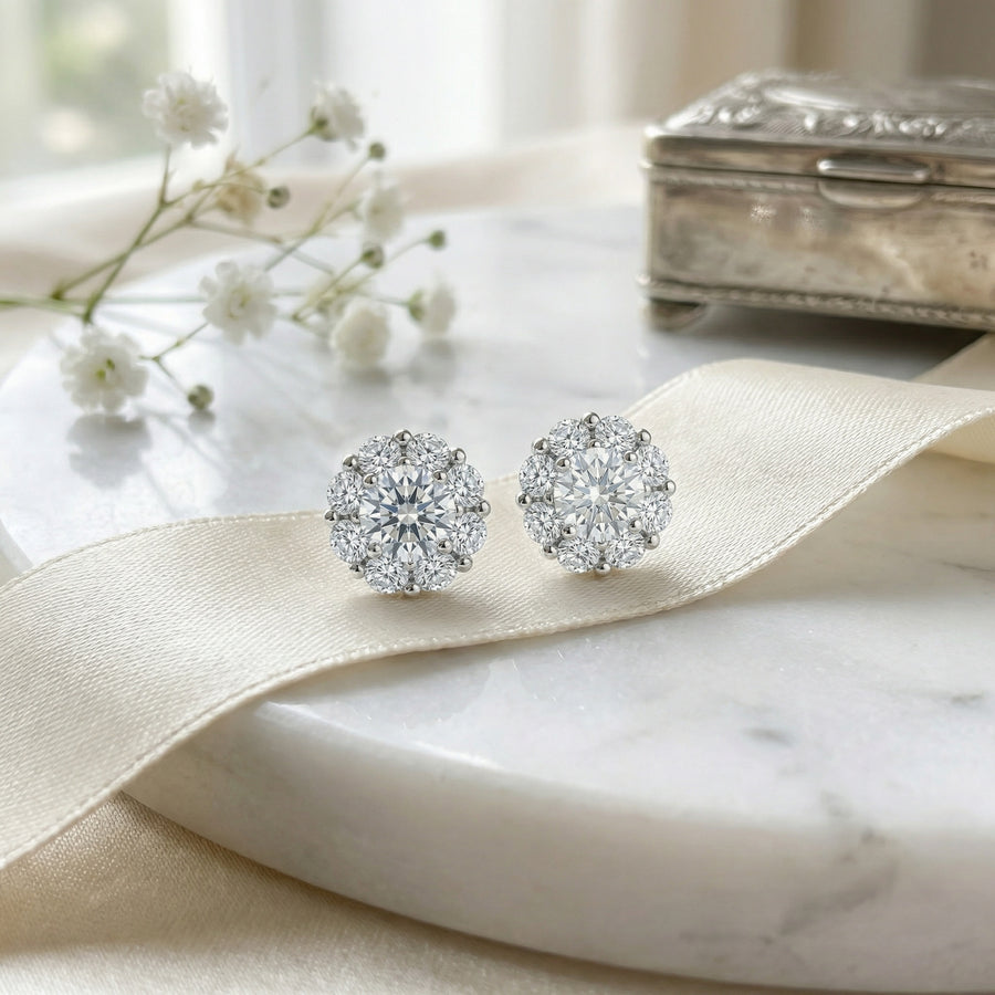 Round Brilliant Halo Stud Earrings – sterling silver earrings