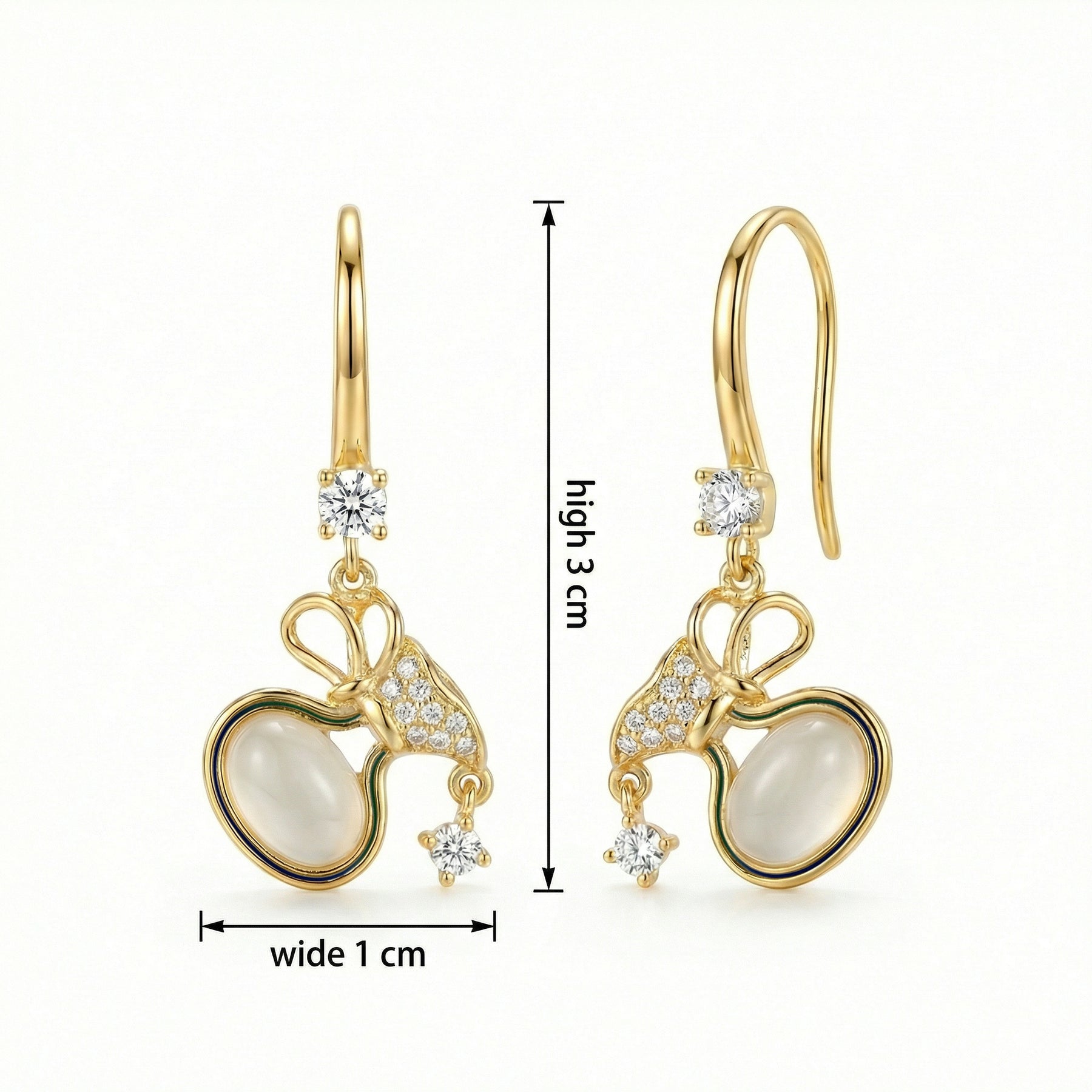 Moonstone Gourd Drop Earrings – sterling silver earrings, front view
