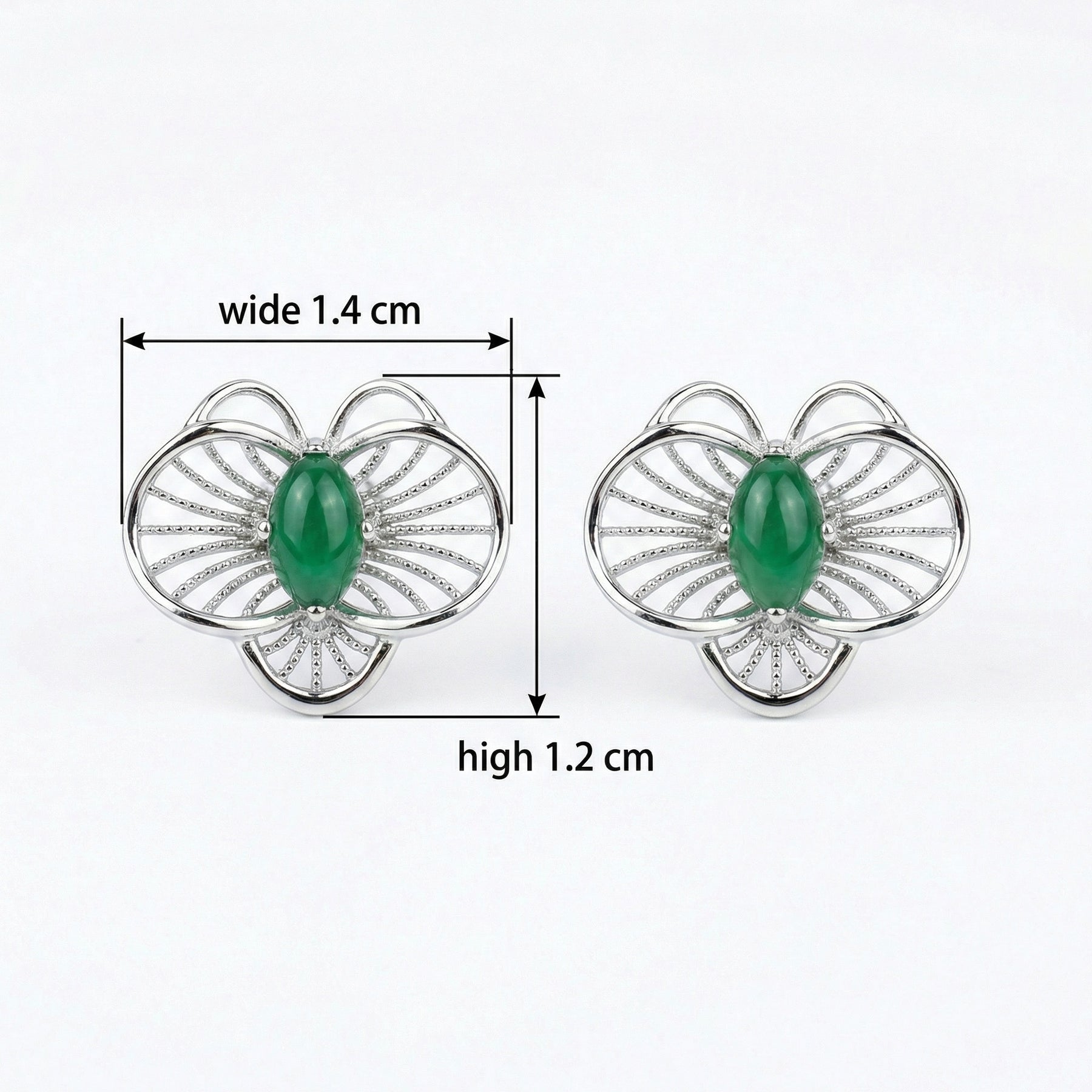 Jadeite-Style Filigree Floral Studs – jade earrings, side detail