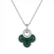 Malachite Clover Pendant Necklace – sterling silver necklace, front view