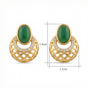 Oval Green Gemstone Lattice Studs – sterling silver earrings, side detail