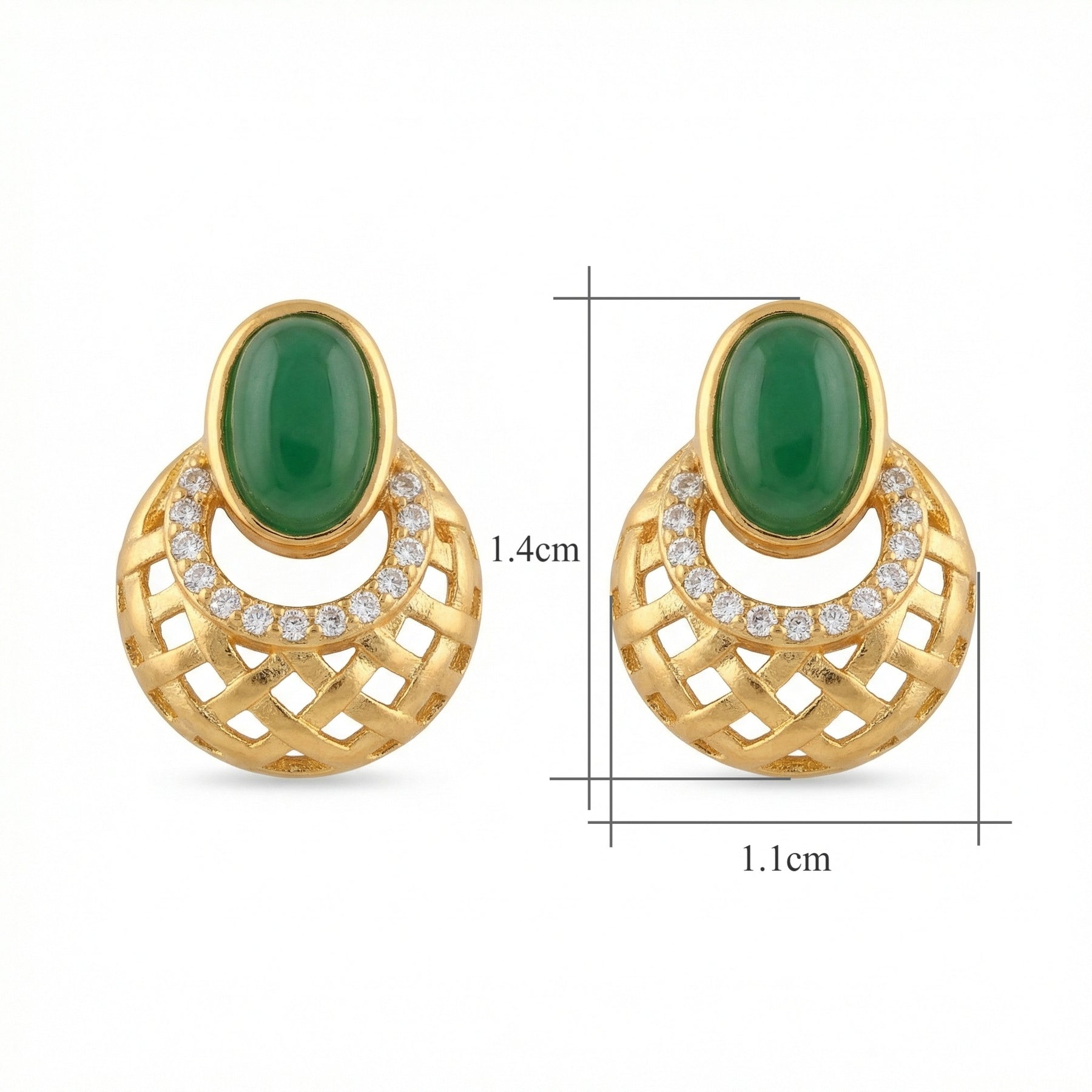Oval Green Gemstone Lattice Studs – sterling silver earrings, side detail