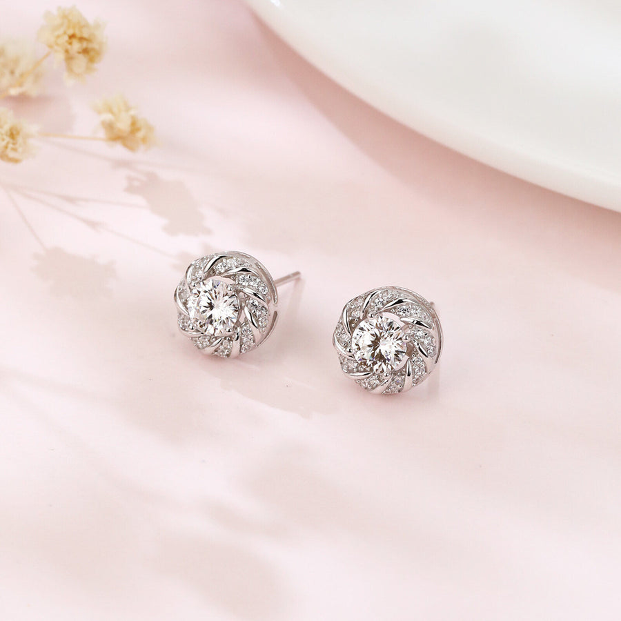 Floral Sparkling stone Stud Earrings – sparkling stone earrings, close-up