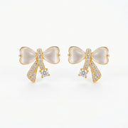 Bowknot Studs with Opal Hearts – opal earrings