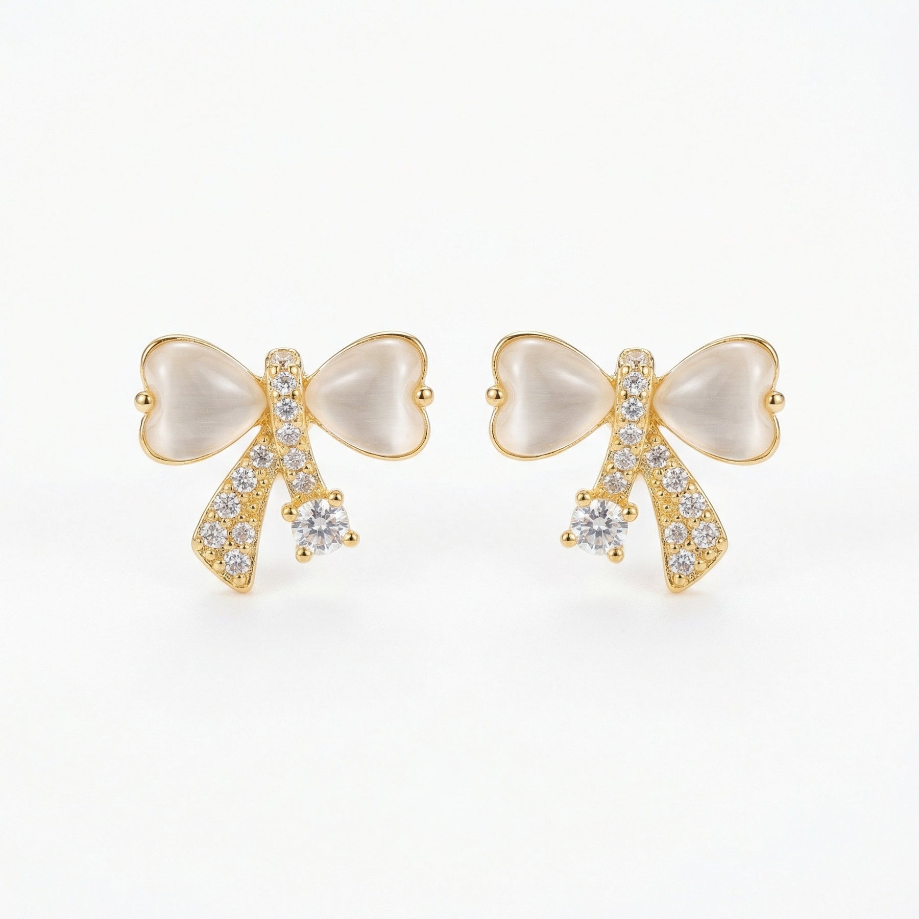 Bowknot Studs with Opal Hearts – opal earrings
