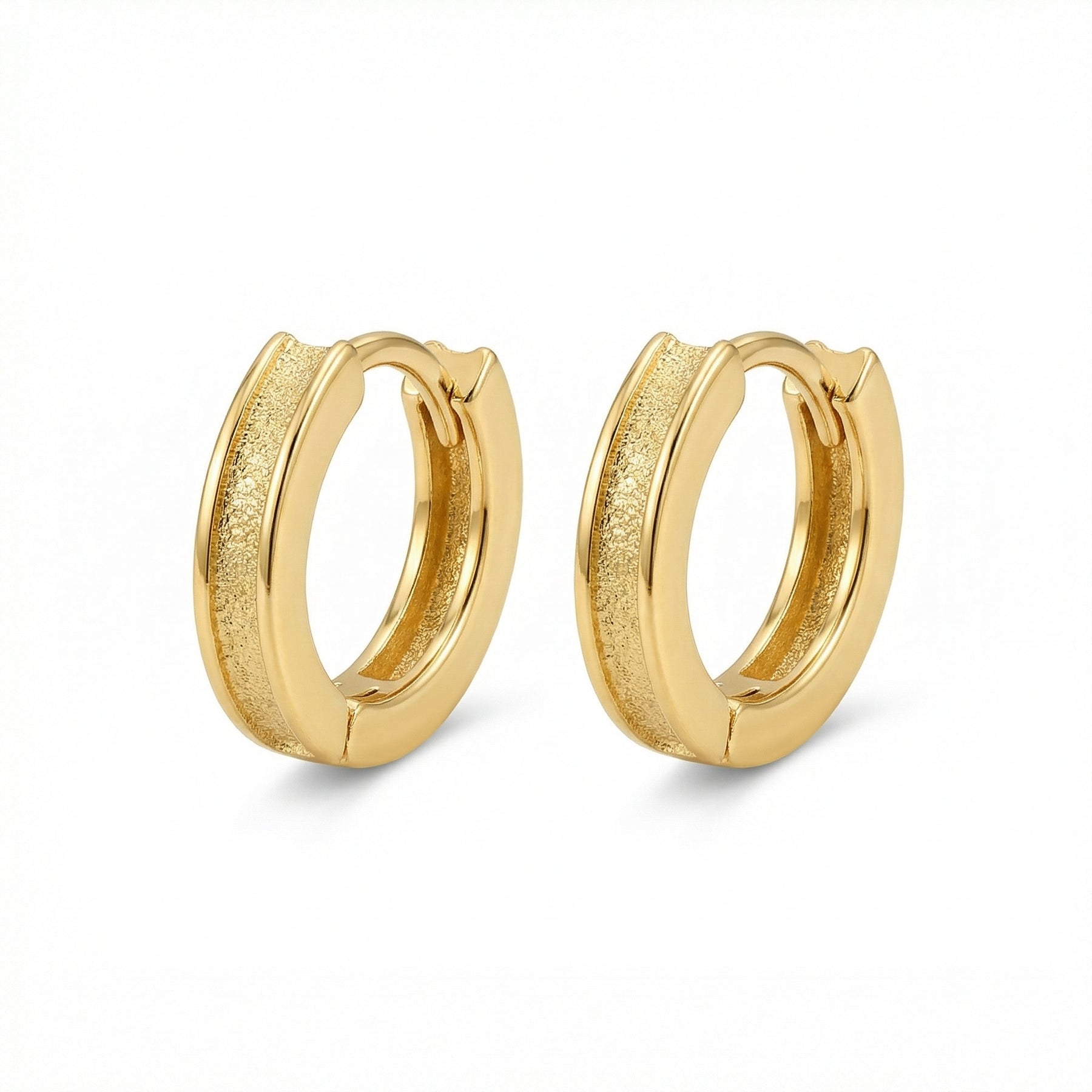 Textured Huggie Earrings with Border – sterling silver earrings, side detail