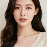 Silver Bow Necklace with Sparkling stone Charm – sparkling stone necklace, front view