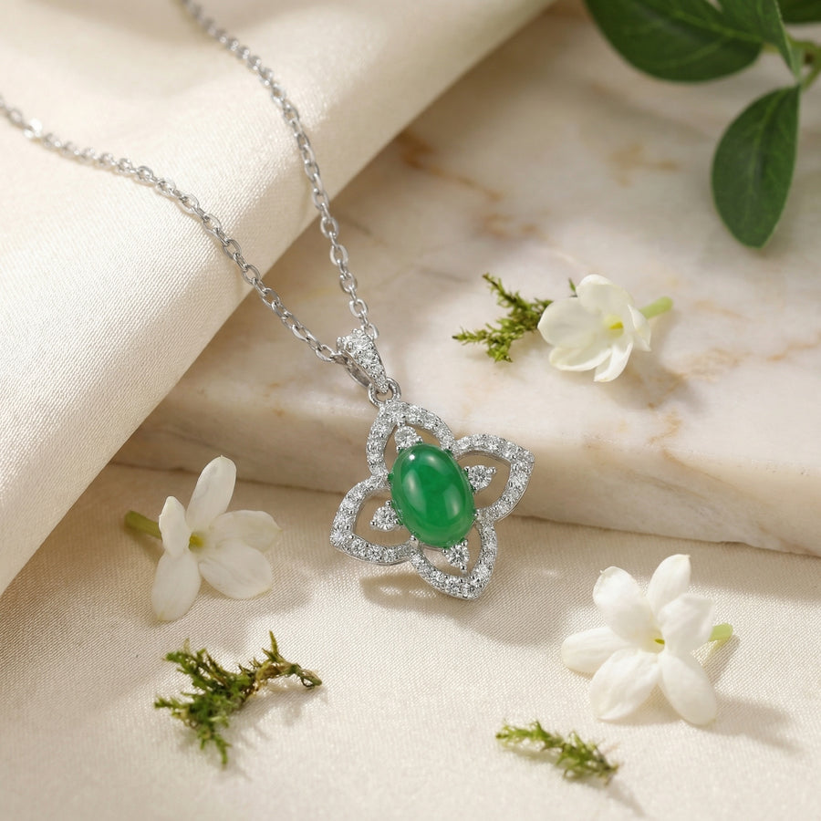 Deep green jade Flower Necklace – jade necklace, side detail