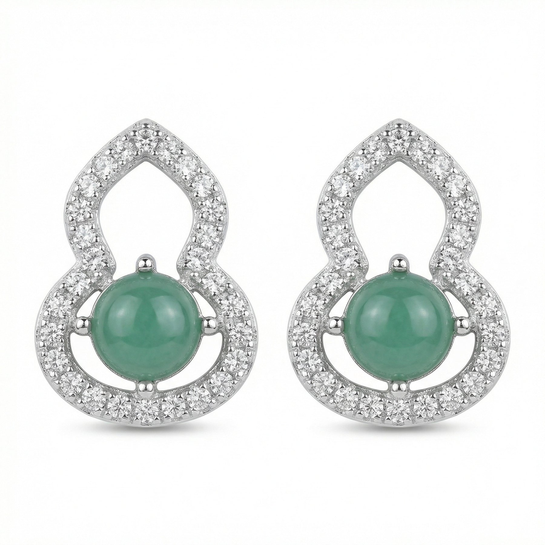 Wulu Gourd Green Gemstone Studs – sterling silver earrings, front view