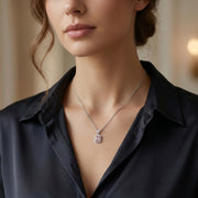 Radiant-Cut Pink Gemstone Necklace – sterling silver necklace, front view