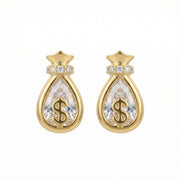 Money Bag Symbol Stud Earrings – sterling silver earrings, front view
