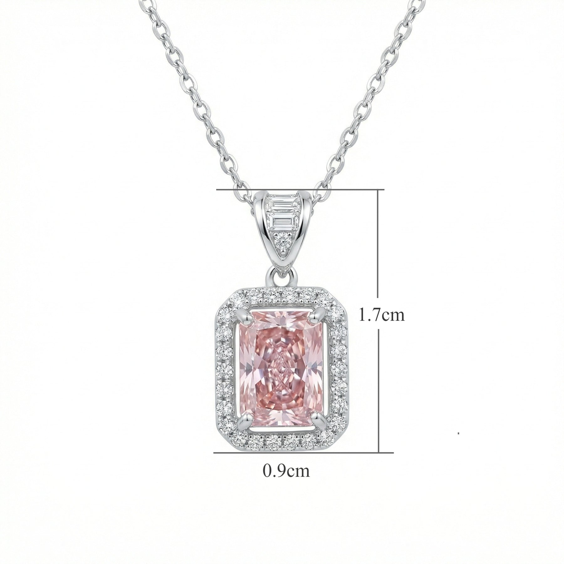 Radiant-Cut Pink Gemstone Necklace – sterling silver necklace