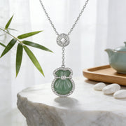 Green Jade Money Bag Pendant Necklace – jade necklace, close-up
