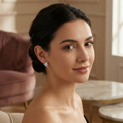 Marquise Floral Ribbon Stud Earrings – sterling silver earrings, front view