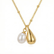 Dual Drop Necklace, Pearl and Charm – pearl necklace, side detail