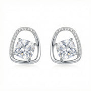 Cushion-Cut Geometric Halo Studs – sterling silver earrings