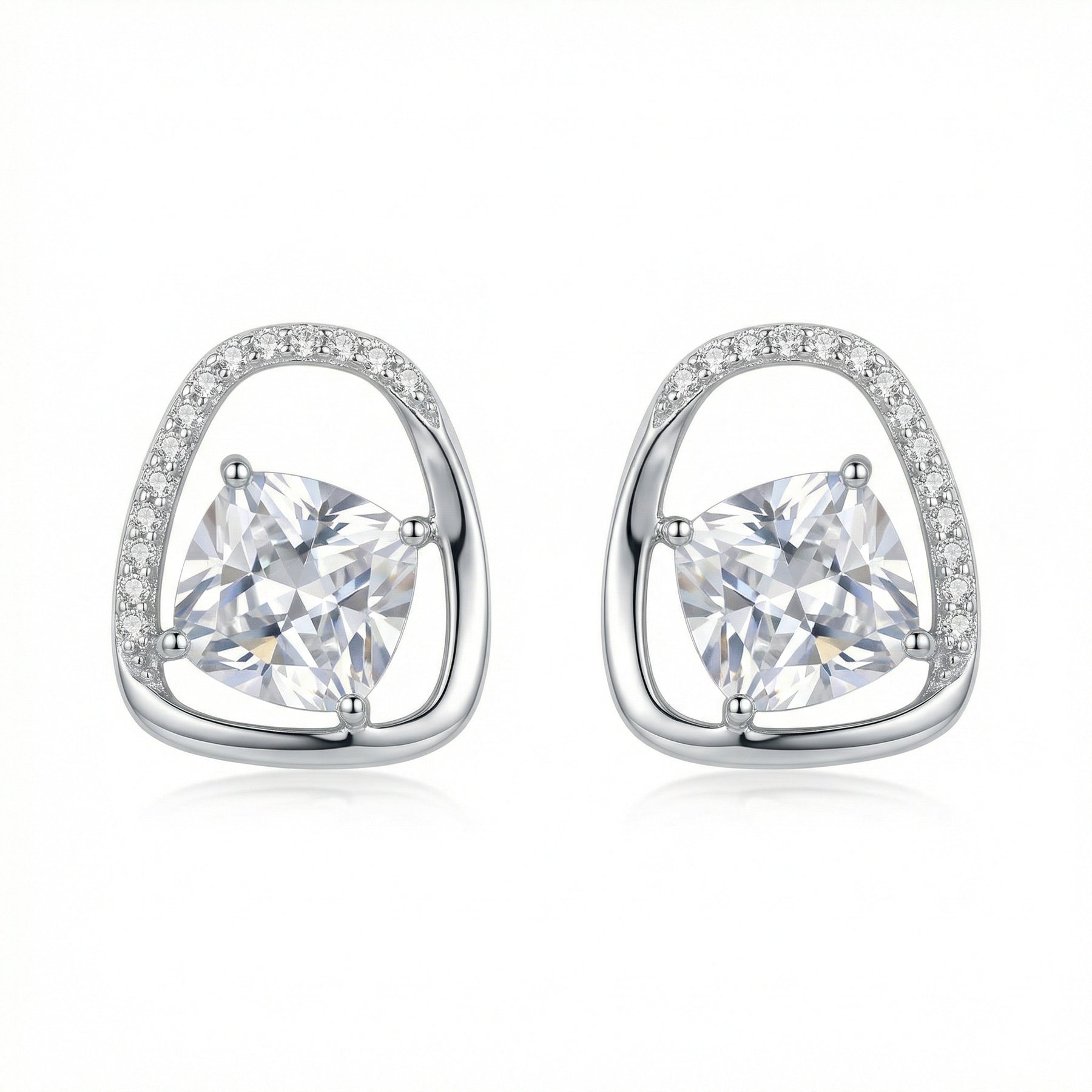 Cushion-Cut Geometric Halo Studs – sterling silver earrings