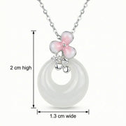 White Jade Donut Necklace with Pink Flower – jade necklace, side detail