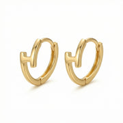Architectural Minimalist Huggie Hoops – sterling silver earrings, side detail