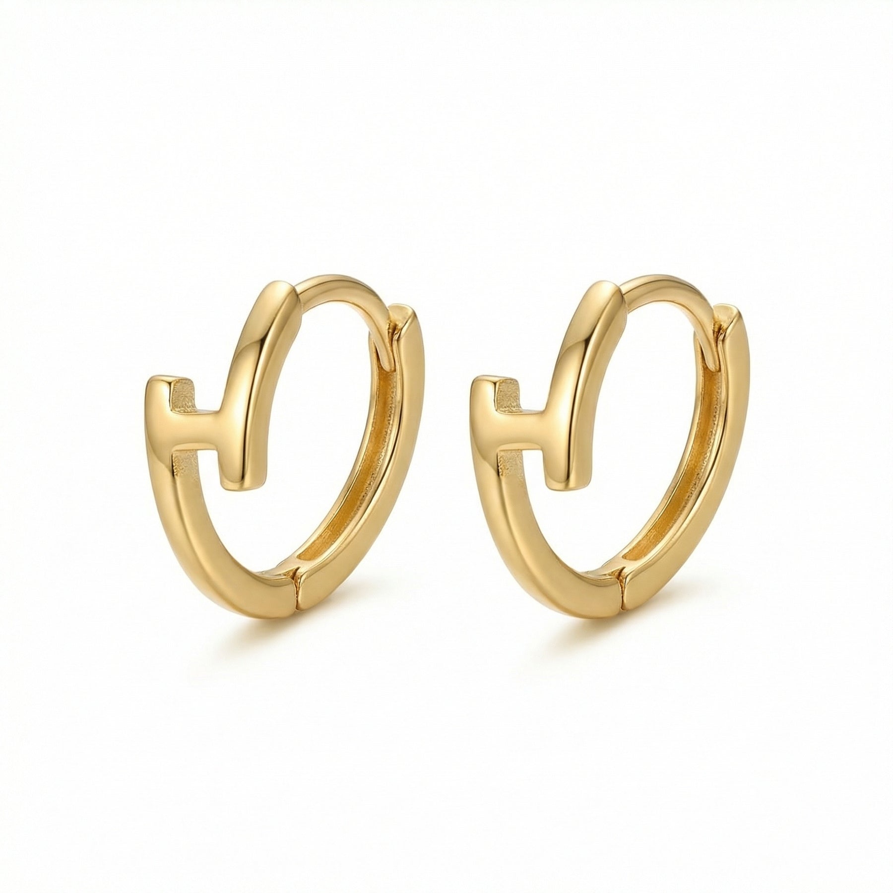 Architectural Minimalist Huggie Hoops – sterling silver earrings, side detail