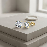 gold-tone CZ Studs, Four-Prong Setting – zircon earrings
