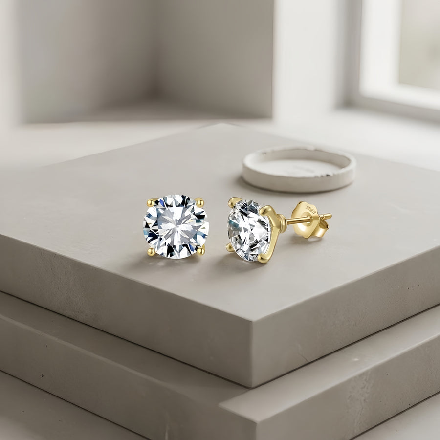 gold-tone CZ Studs, Four-Prong Setting – zircon earrings