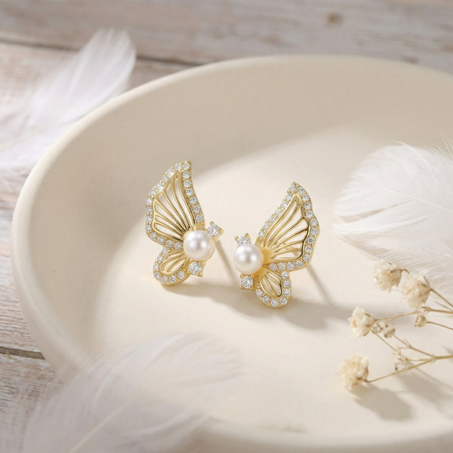Butterfly Wing Studs with Pearls – pearl earrings