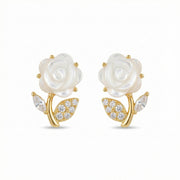 Mother-of-Pearl Rose Stud Earrings – mother-of-pearl earrings, close-up
