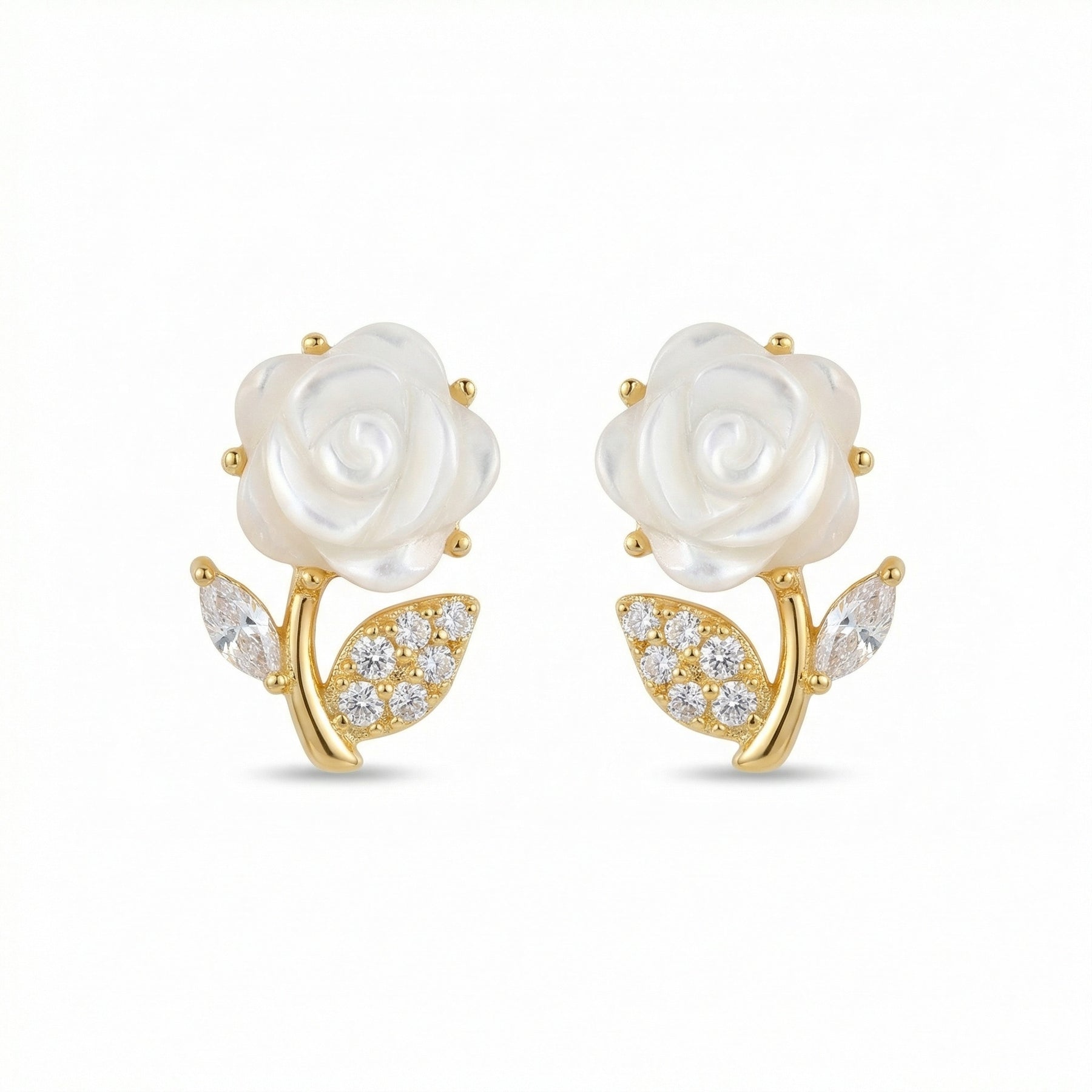 Mother-of-Pearl Rose Stud Earrings – mother-of-pearl earrings, close-up
