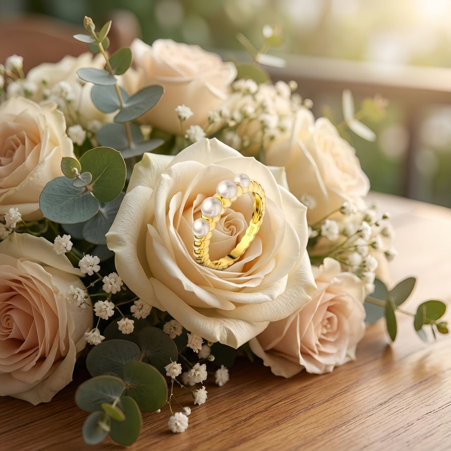 Four-Pearl Scalloped Ring – pearl ring, close-up