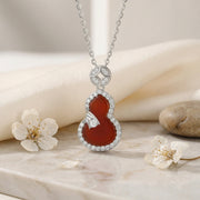 Red Carnelian Gourd Pendant Necklace – carnelian necklace, side detail