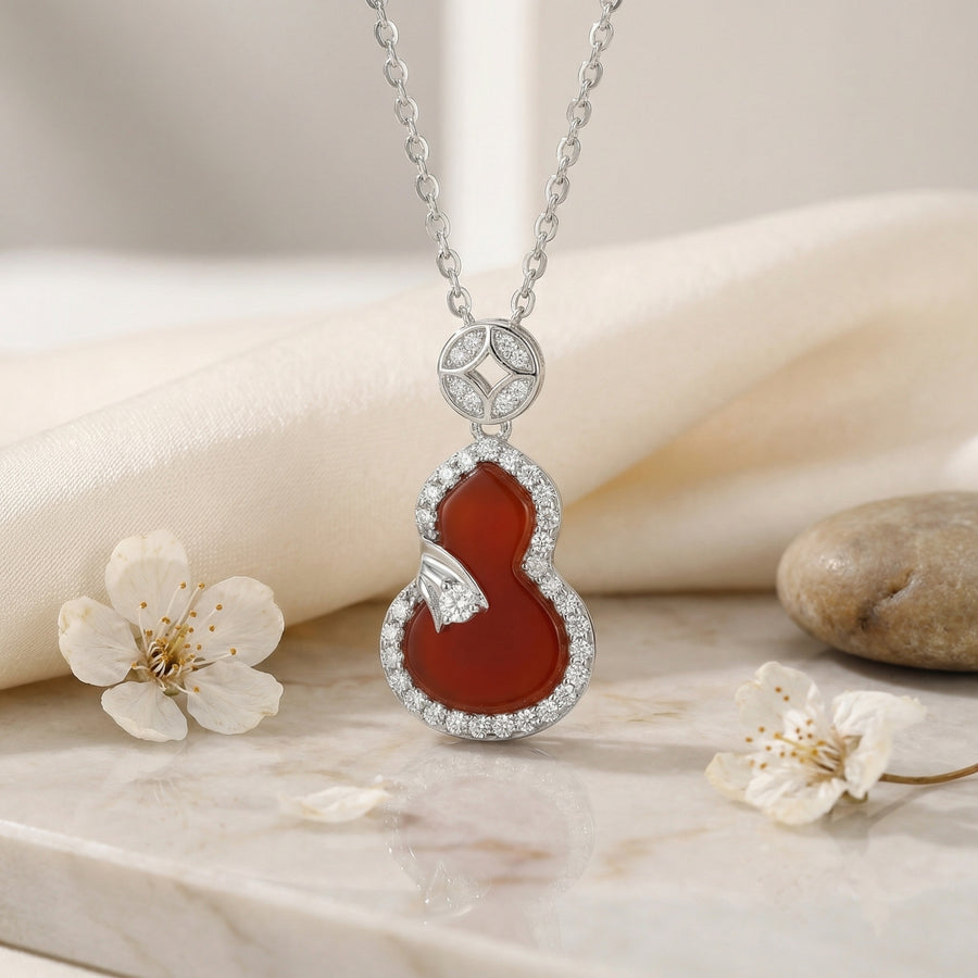 Red Carnelian Gourd Pendant Necklace – carnelian necklace, side detail