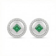 Round Green Gemstone Halo Studs – sterling silver earrings