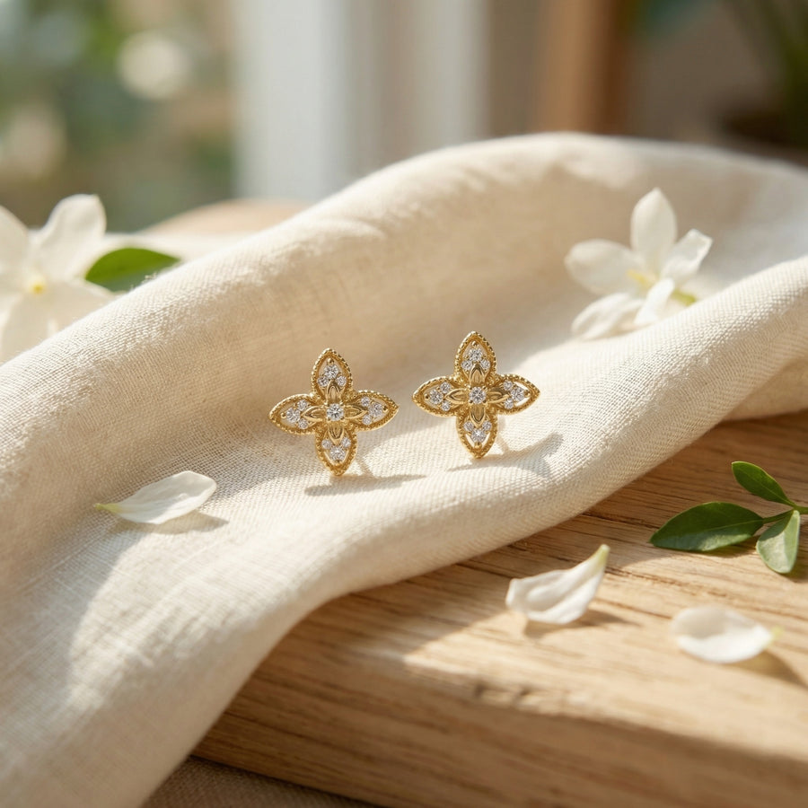 Vintage Filigree Clover Stud Earrings – sterling silver earrings