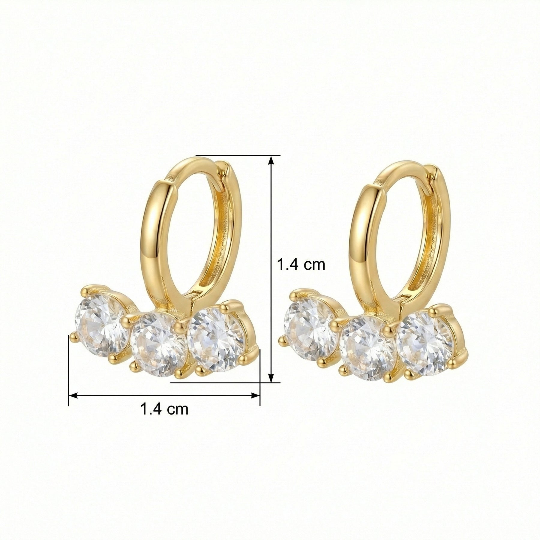 Triple Gemstone Charm Huggie Hoops – sterling silver earrings, front view