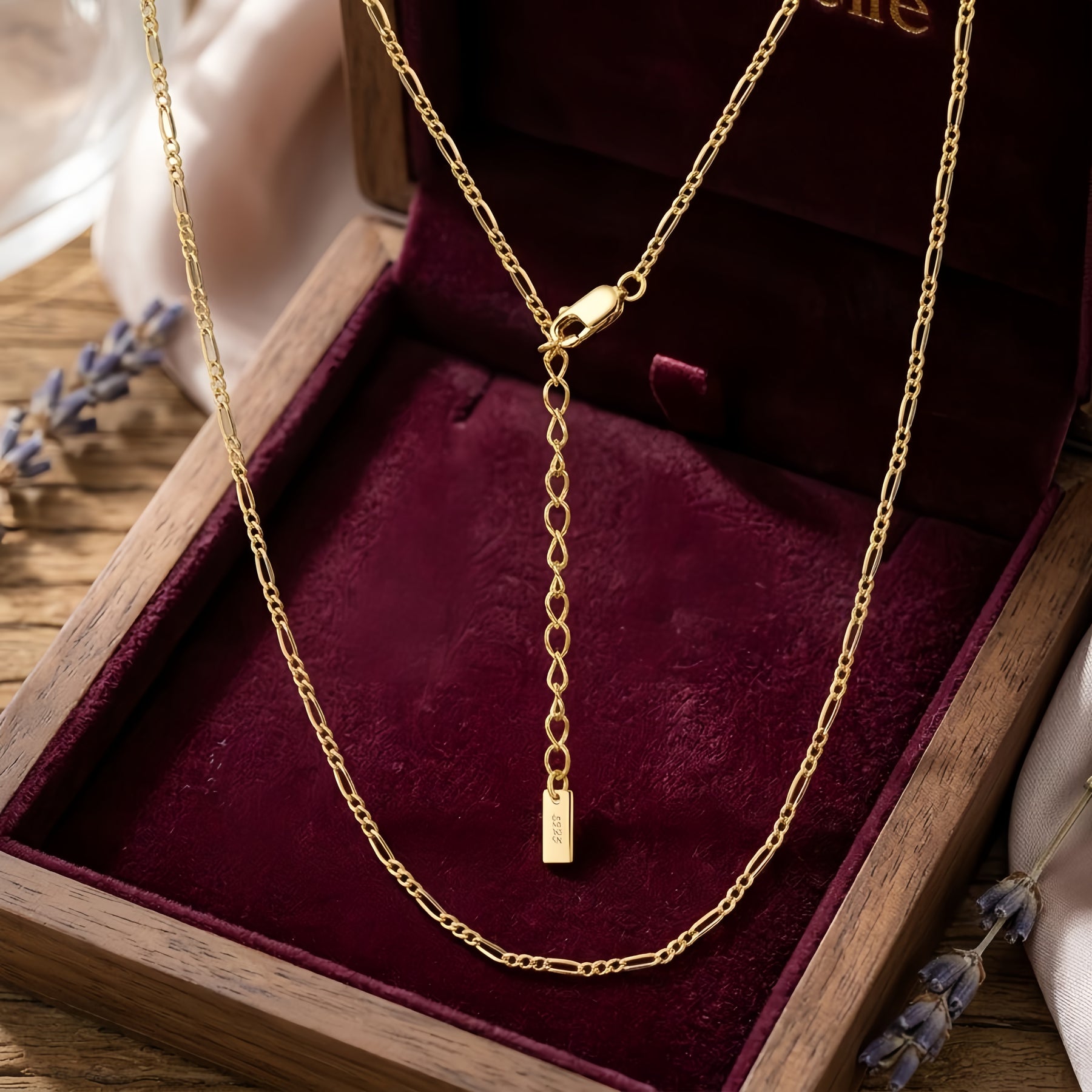 gold-tone Figaro Chain Necklace with Charm – sterling silver necklace, side detail