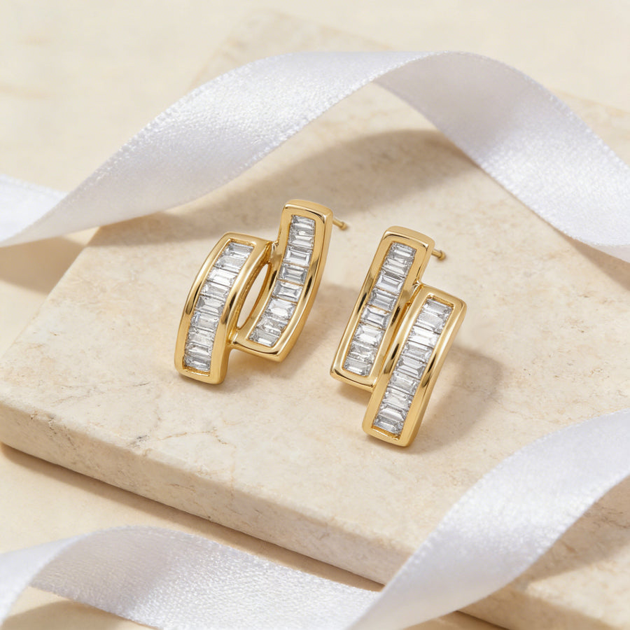 Parallel Bar Baguette Stud Earrings – sterling silver earrings, front view