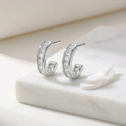 Channel-Set Princess-Cut Half-Hoops – sterling silver earrings
