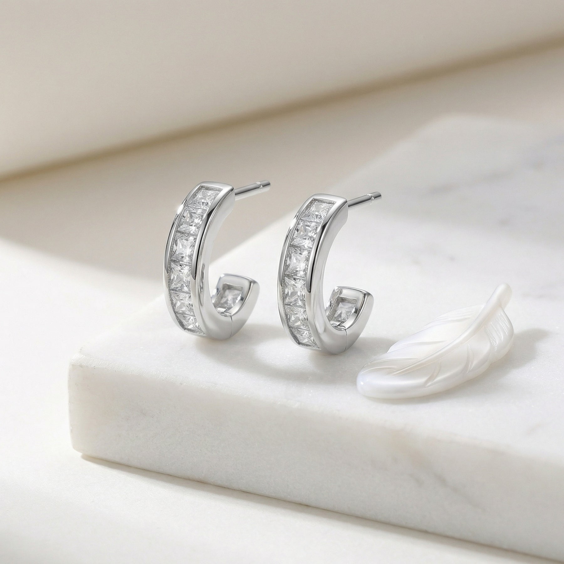 Channel-Set Princess-Cut Half-Hoops – sterling silver earrings