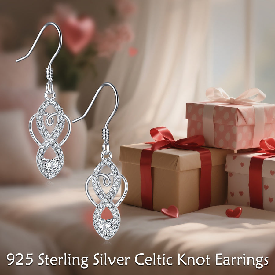Celtic Knot Infinity Drop Earrings – sterling silver earrings, front view