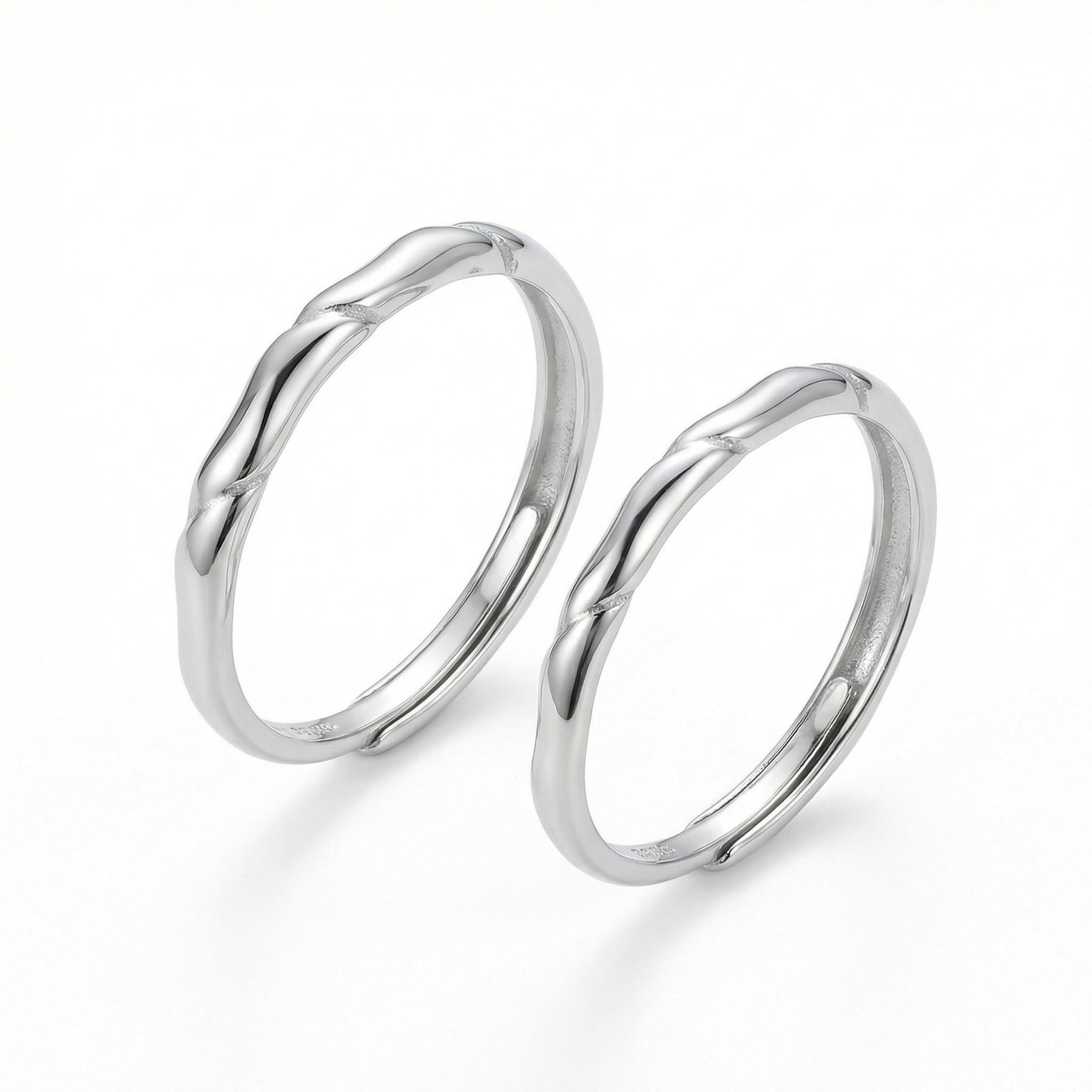 Twisted Wave Couple Rings Set – sterling silver ring, side detail