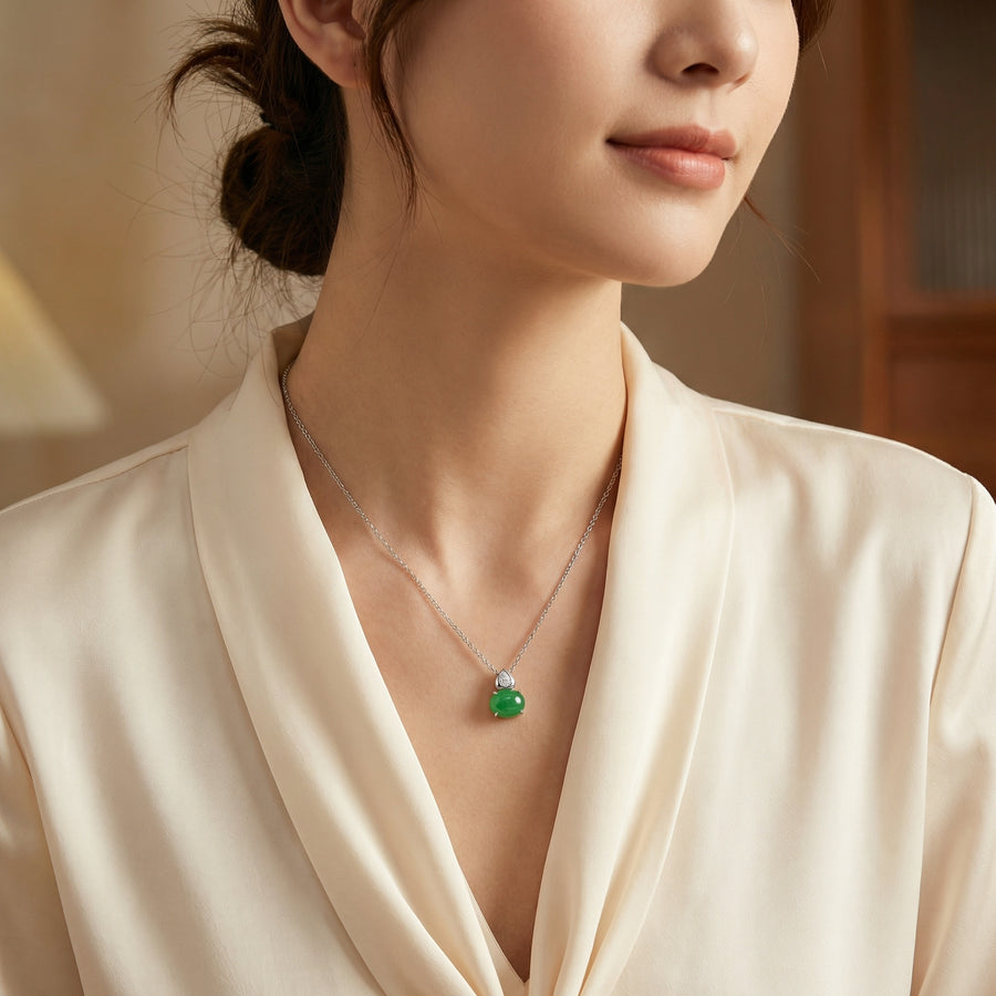 Jade Teardrop Sparkling stone Necklace – jade necklace, side detail