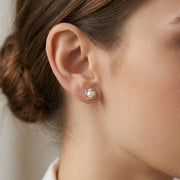 Pearl Studs in Square Frame – pearl earrings, side detail