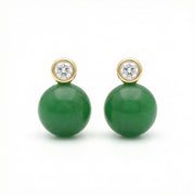 Green Jade Sphere Sparkling stone Accent Studs – jade earrings, front view