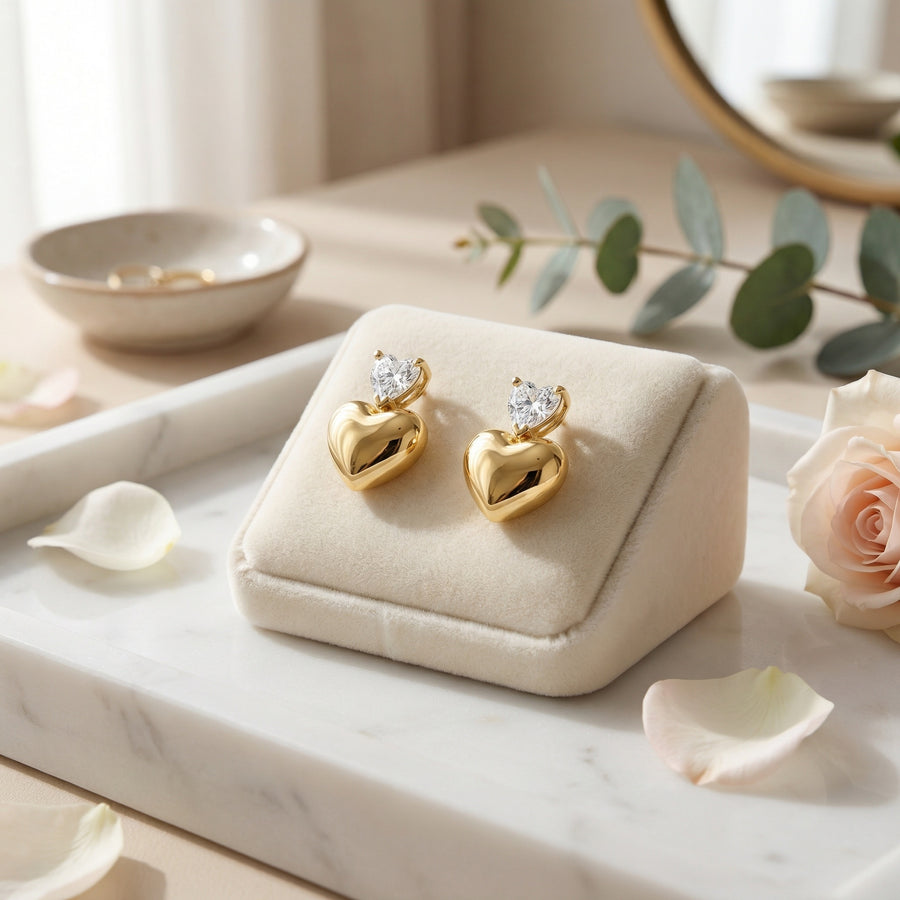 Double Heart Stud Earrings – sterling silver earrings, close-up